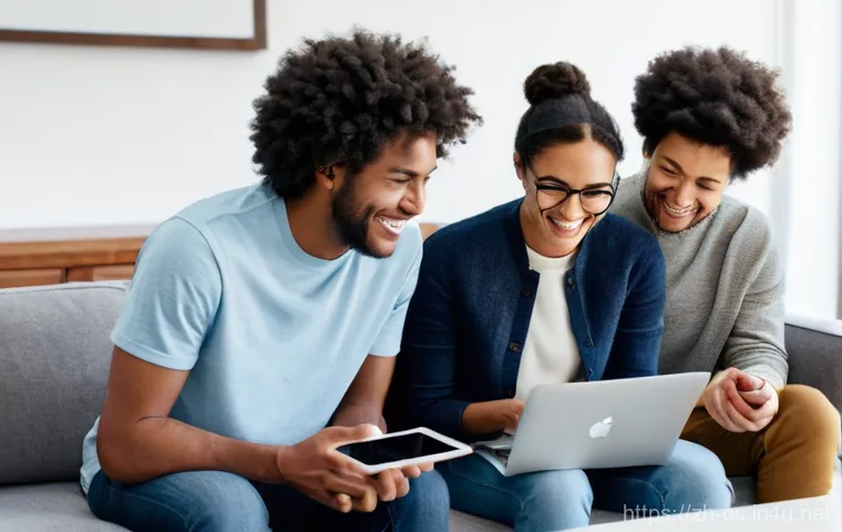 macOS에서 파일 공유 설정 방법 - **Prompt 1: Seamless AirDrop Sharing at a Cozy Gathering**
    A group of diverse friends, aged in t...