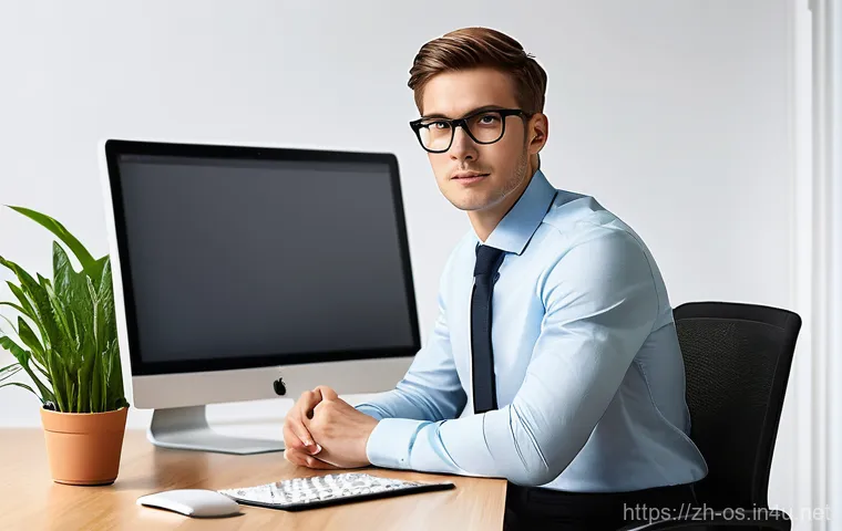 윈도우와 macOS의 기본 소프트웨어 비교 - **Prompt: "A young professional, approximately 25-30 years old, with neat short hair, wearing a styl...