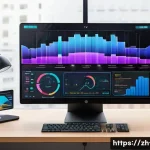 운영체제의 다중 사용자 관리 방식 - A futuristic, translucent desktop computer screen displaying three distinct, layered virtual environ...