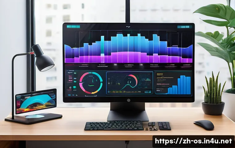 운영체제의 다중 사용자 관리 방식 - A futuristic, translucent desktop computer screen displaying three distinct, layered virtual environ...