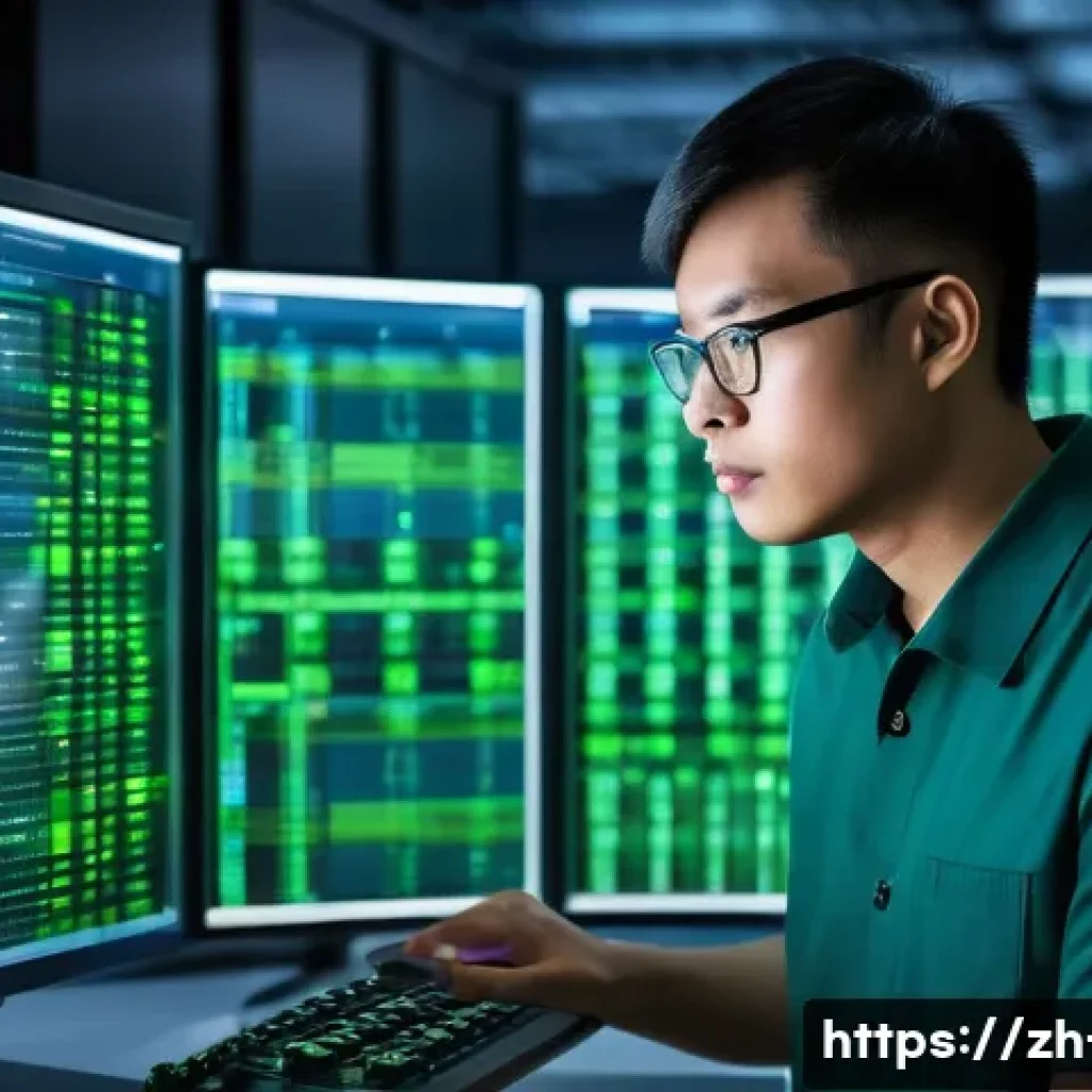 리눅스에서 자동 업데이트 설정 방법 - A modern Linux server room scene with multiple racks of servers displaying digital status monitors. ...