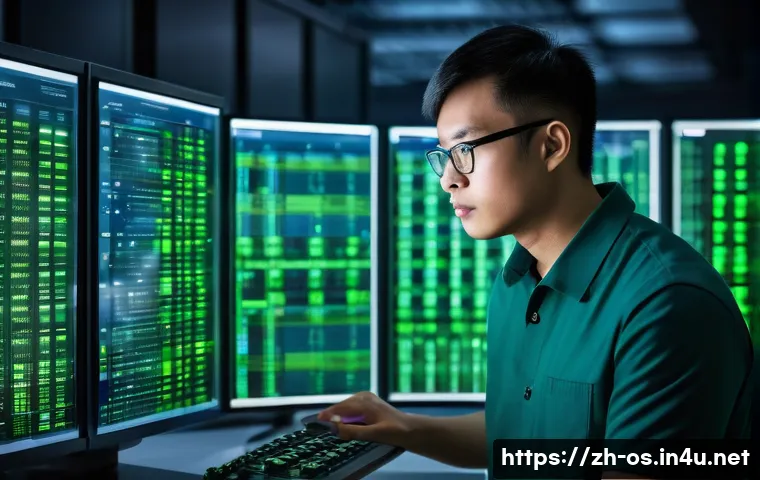 리눅스에서 자동 업데이트 설정 방법 - A modern Linux server room scene with multiple racks of servers displaying digital status monitors. ...