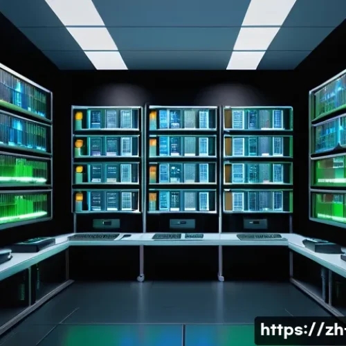 리눅스에서 시스템 로그 확인 방법 - A detailed and realistic illustration of a Linux server room environment featuring multiple racks of...