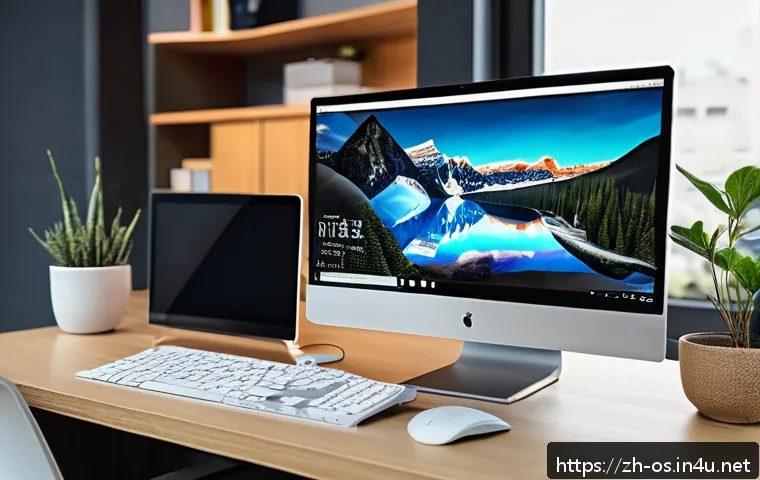 운영체제별 파일 압축 및 해제 도구 - A modern, sleek workspace with a Windows laptop displaying 7-Zip and WinRAR interfaces side by side;...
